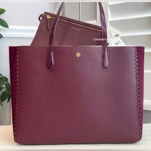 Tory Burch Burgundy Leather Tote with Wristlet